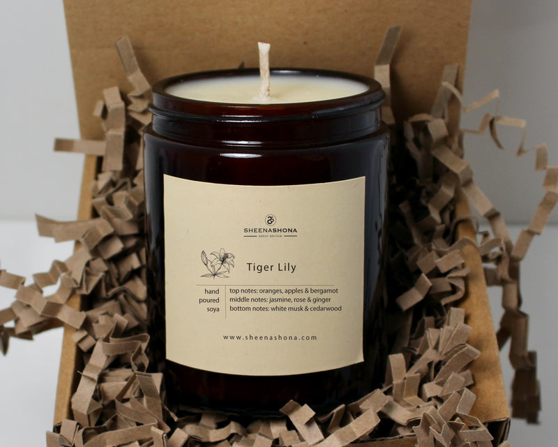 Tiger Lily Soya Wax Apothecary Amber Jar Candle