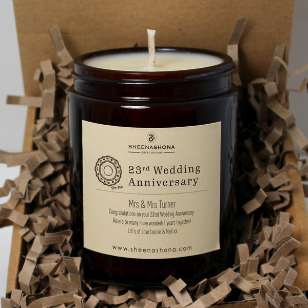 23rd Year Silver Plate Wedding Anniversary Amber Jar Candle