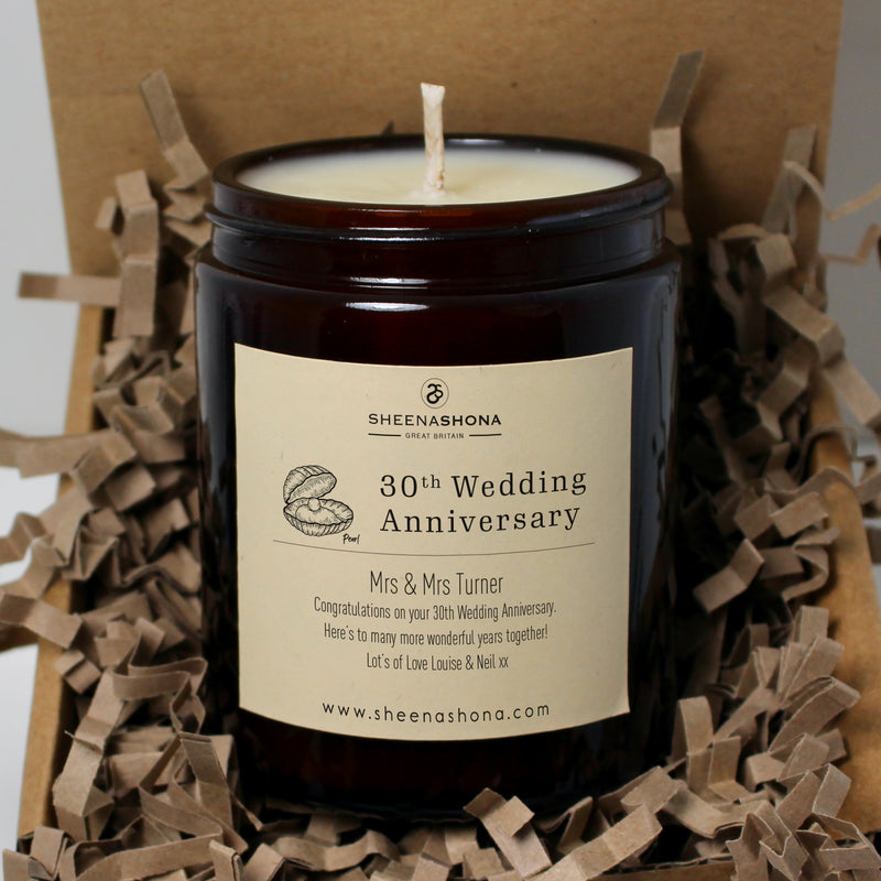 30th Year Pearl Wedding Anniversary Amber Jar Candle
