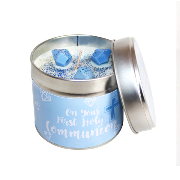 First Holy Communion Soya Wax Candle Tin (Blue)