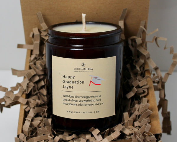 Happy Graduation Personalised Soya Wax Amber Jar Candle