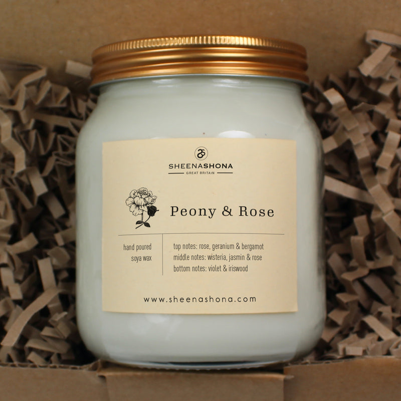 Peony & Rose Scented Soya Wax Honey Jar Candle