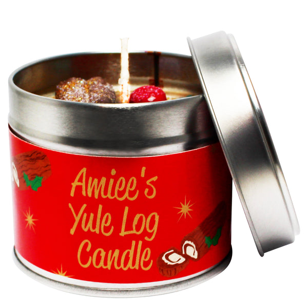 Yule Log Christmas Personalised Soya Wax Candle Tin